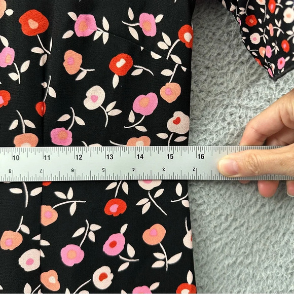 Talbots Short Sleeve Shift Dress Floral Ruffle Black Pink Career Workwear Wmn 2 - Picture 7 of 9